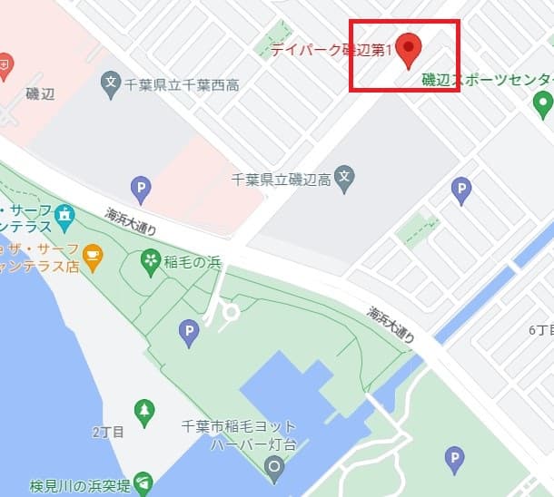 検見川浜突堤の近くにあるコインパーキングの地図