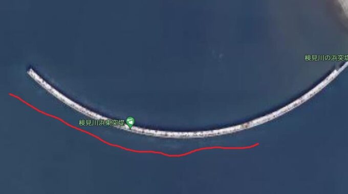 検見川浜突堤のイナダポイントの地図