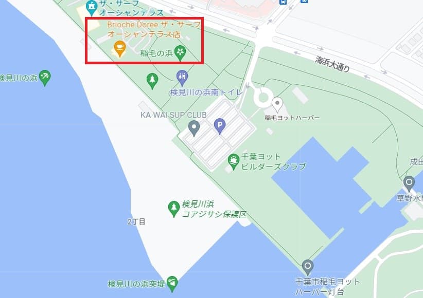 検見川浜突堤に近いパン屋さんの地図