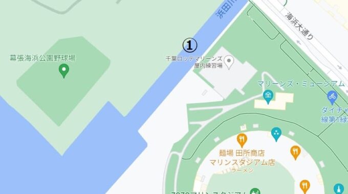 浜田川温排水ポイントの地図