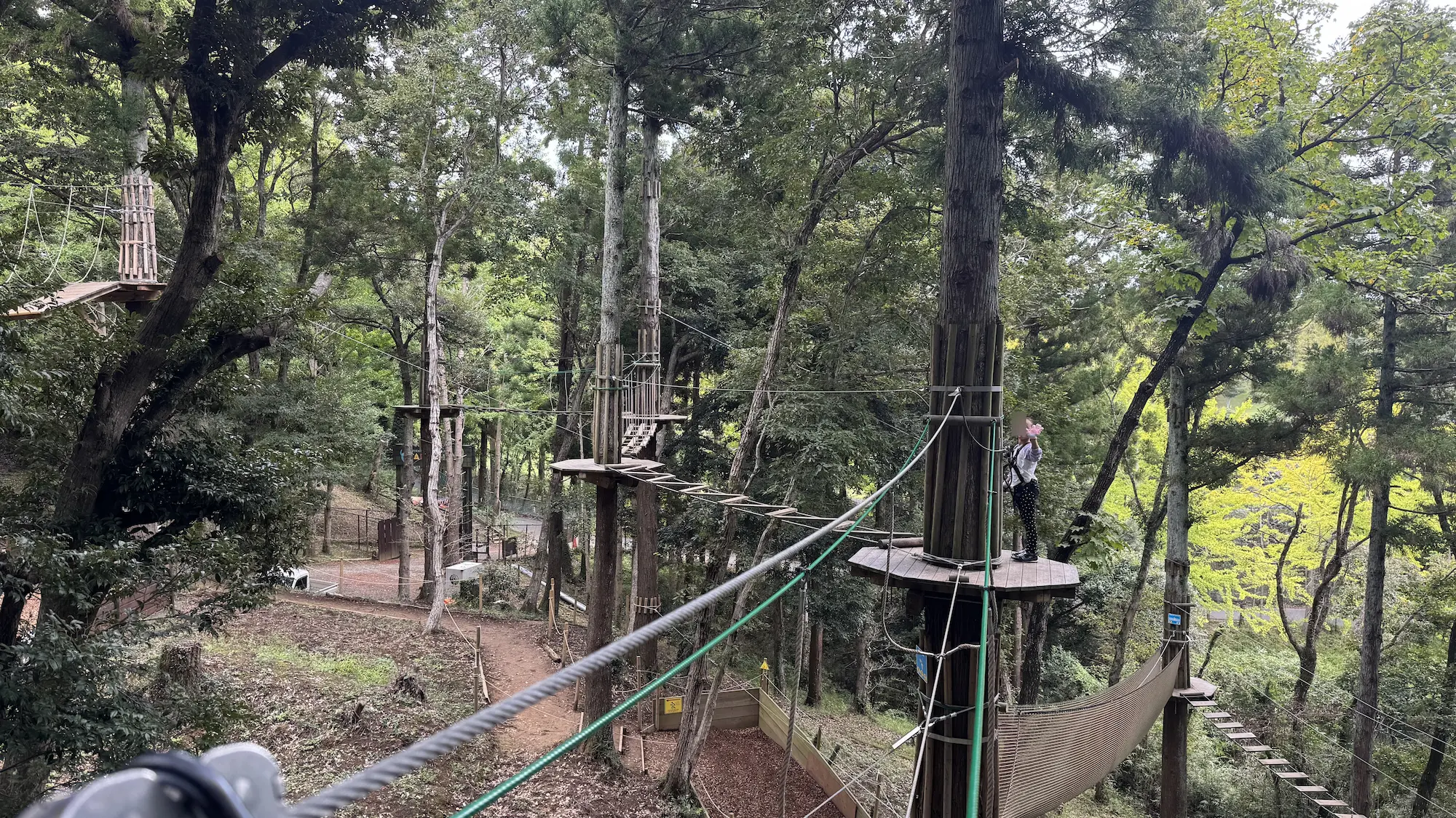 リソルの森のターザニアで手を振る6歳